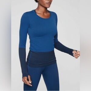 Athleta Color-Block Long Sleeve Ribbed Shirt w/ Thumbholes